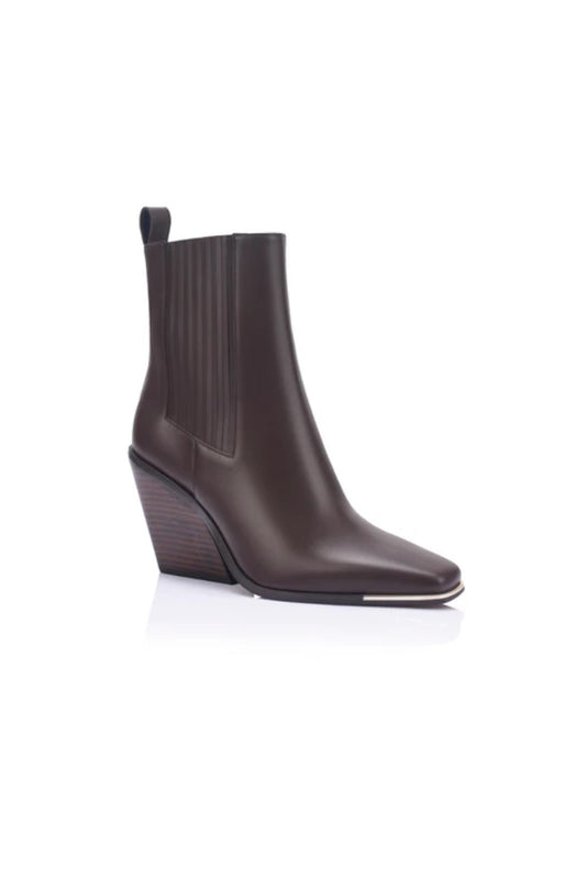 Cyrus Boot Brown Leather Brown by Lana Wilkinson - leather ankle boots with square toe and heel, designed for a sleek modern look.