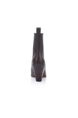 Cyrus Boot Brown Leather Brown by Lana Wilkinson - leather ankle boots with square toe and heel, designed for a sleek modern look.