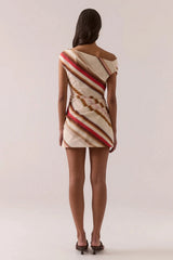 Cyrus Mini Dress Latte by Sovere – stretch cotton mini dress with wide neckline and off-shoulder detail.