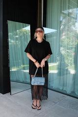 Lia Tee Black by Sneaky Link – Oversized 100% cotton boxy tee with short sleeves, perfect for layering or casual styling with denim.