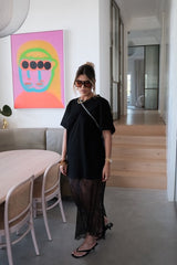 Lia Tee Black by Sneaky Link – Oversized 100% cotton boxy tee with short sleeves, perfect for layering or casual styling with denim.