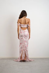 Harper Dress by DŽO – a lace gown with twist bust and cutout detail. Perfect for romantic event styling.
