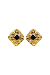 Daphne Earrings Gold by Mountain and Moon – hammered gold earrings with Black Onyx gemstone and sculptural silhouette.