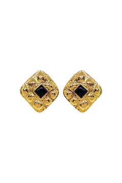 Daphne Earrings Gold by Mountain and Moon – hammered gold earrings with Black Onyx gemstone and sculptural silhouette.
