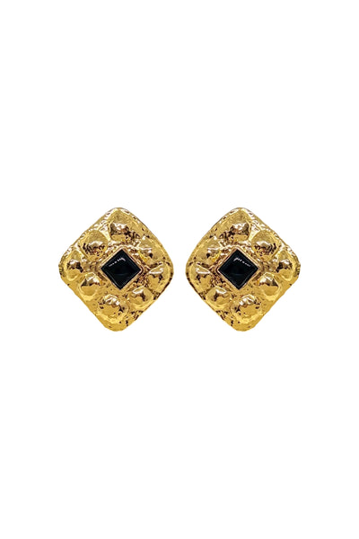 Daphne Earrings Gold by Mountain and Moon – hammered gold earrings with Black Onyx gemstone and sculptural silhouette.