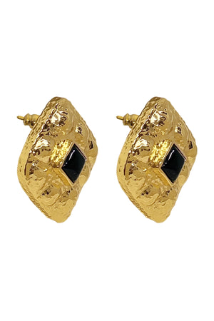 Daphne Earrings Gold by Mountain and Moon – hammered gold earrings with Black Onyx gemstone and sculptural silhouette.