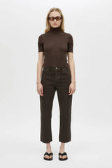 Daria Denim Jean by Camilla and Marc, a mid-rise cropped straight leg jean in espresso brown with classic five-pocket design.