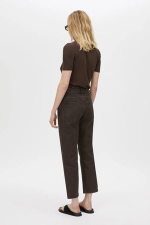 Daria Denim Jean by Camilla and Marc, a mid-rise cropped straight leg jean in espresso brown with classic five-pocket design.