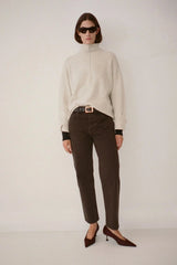 Daria Denim Jean by Camilla and Marc, a mid-rise cropped straight leg jean in espresso brown with classic five-pocket design.