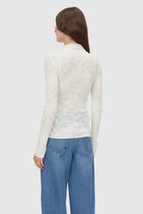 Daya Long Sleeve Top in Cream by Camilla and Marc, fitted funnel neck top with clean lines, high neckline, and baylock finishing, made from 60% acrylic, 20% wool, and 20% nylon.