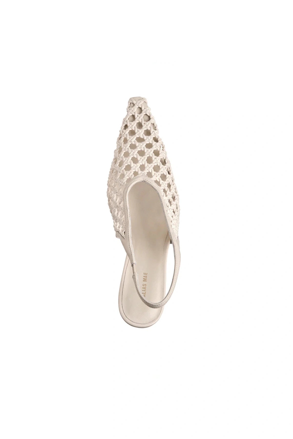 Deji Bone Crochet by Alias Mae, pointed toe slingback heel with crochet upper and 11cm height, a trendy piece perfect for weddings or statement events.
