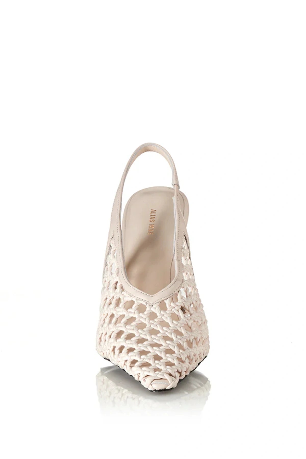 Deji Bone Crochet by Alias Mae, pointed toe slingback heel with crochet upper and 11cm height, a trendy piece perfect for weddings or statement events.