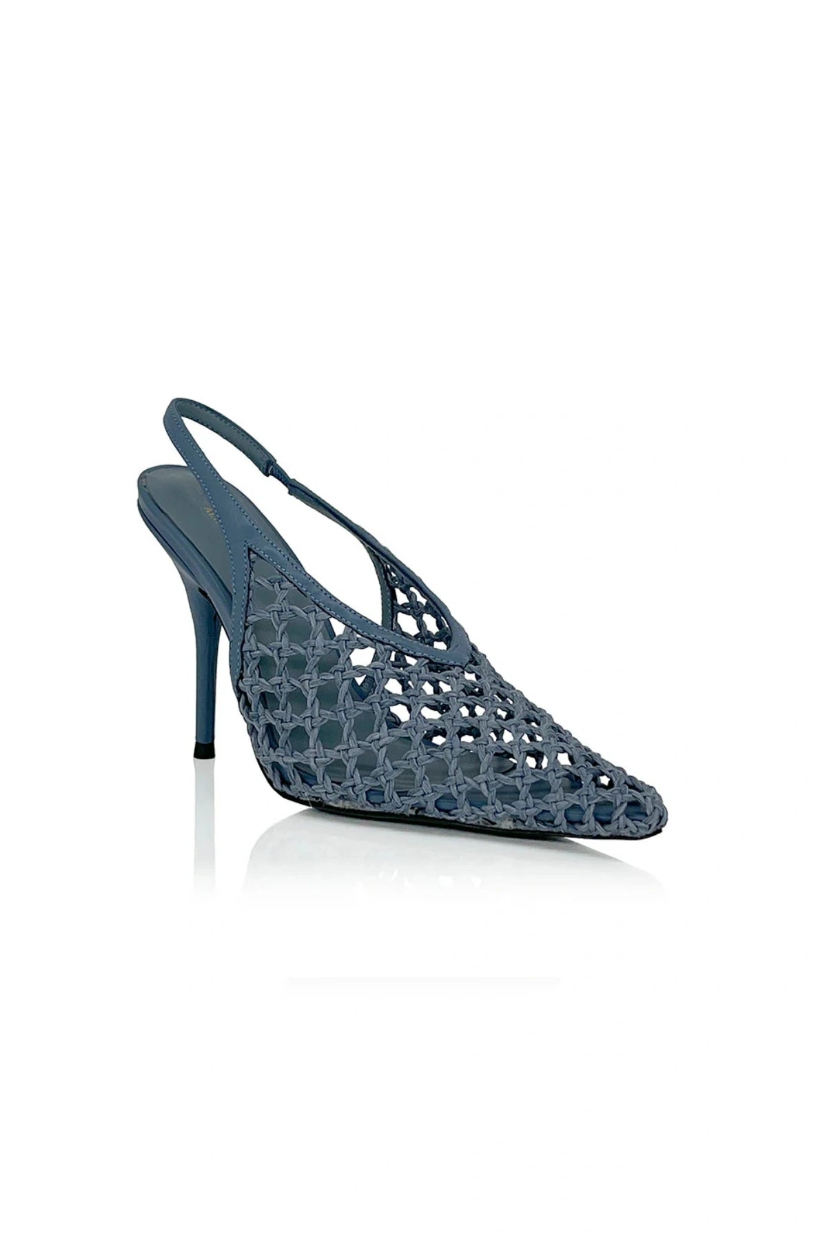 Deji Denim Crochet by Alias Mae, pointed toe slingback with crochet upper and 11cm heel, a trendy piece perfect for weddings, parties or chic nights out.