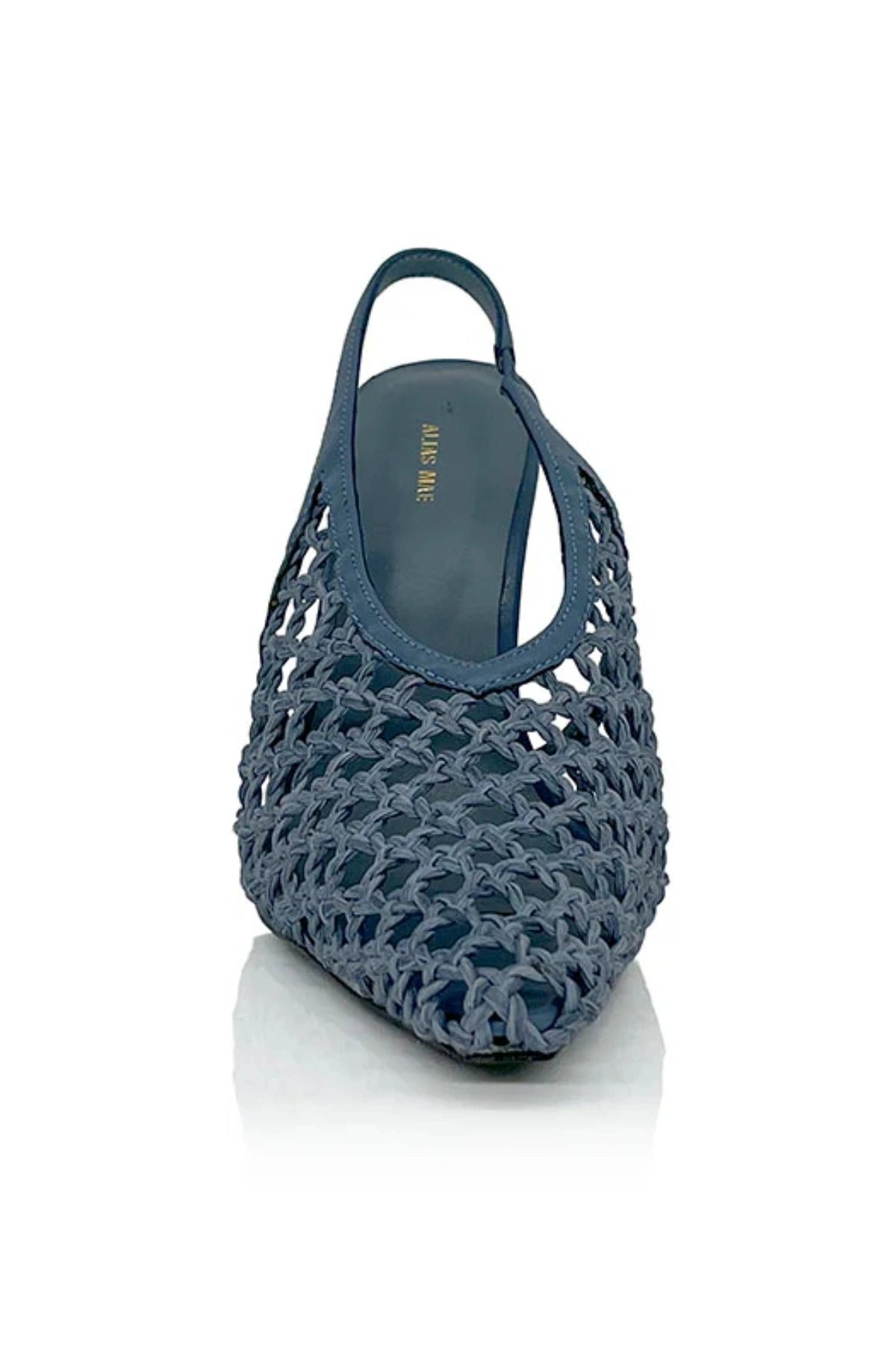 Deji Denim Crochet by Alias Mae, pointed toe slingback with crochet upper and 11cm heel, a trendy piece perfect for weddings, parties or chic nights out.