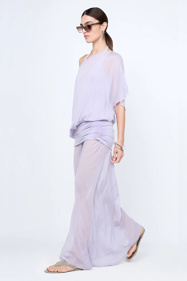 Delilah Overlay Dress in Wisteria by Bec + Bridge, an ethereal off-shoulder maxi with a sheer georgette overlay and removable slip for graceful elegance.