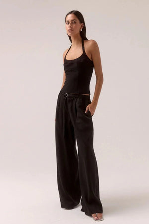 Demi Top Black by Sovere, halter top with scooped neckline and silver slider details, a trendy piece perfect for chic day to night styling.