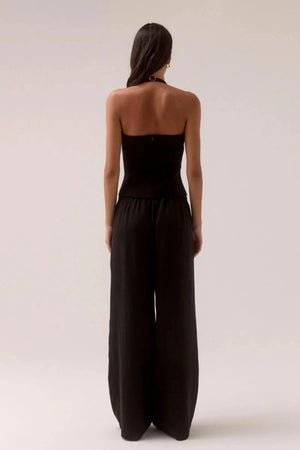 Demi Top Black by Sovere, halter top with scooped neckline and silver slider details, a trendy piece perfect for chic day to night styling.