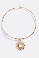 Desert Heat Choker Gold by Emma Pills - wire choker with sun charm and gold beads, designed for a bold sculptural statement.