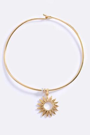 Desert Heat Choker Gold by Emma Pills - wire choker with sun charm and gold beads, designed for a bold sculptural statement.