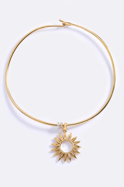 Desert Heat Choker Gold by Emma Pills - wire choker with sun charm and gold beads, designed for a bold sculptural statement.