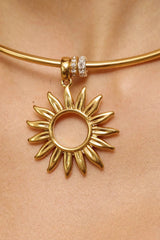 Desert Heat Choker Gold by Emma Pills - wire choker with sun charm and gold beads, designed for a bold sculptural statement.