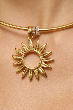 Desert Heat Choker Gold by Emma Pills - wire choker with sun charm and gold beads, designed for a bold sculptural statement.