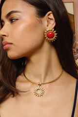 Desert Heat Choker Gold by Emma Pills - wire choker with sun charm and gold beads, designed for a bold sculptural statement.