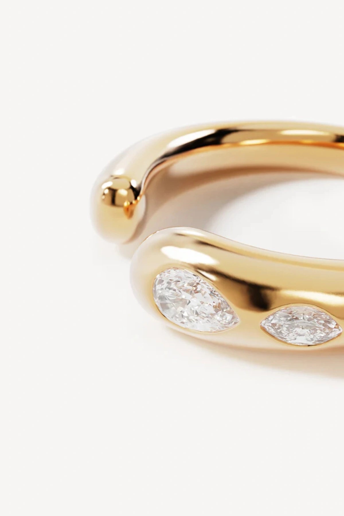 Dewdrop Ring by By Charlotte, gold vermeil open band with marquise and pear-cut cubic zirconias, a trendy piece perfect for layering or meaningful gifting.