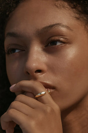 Dewdrop Ring by By Charlotte, gold vermeil open band with marquise and pear-cut cubic zirconias, a trendy piece perfect for layering or meaningful gifting.