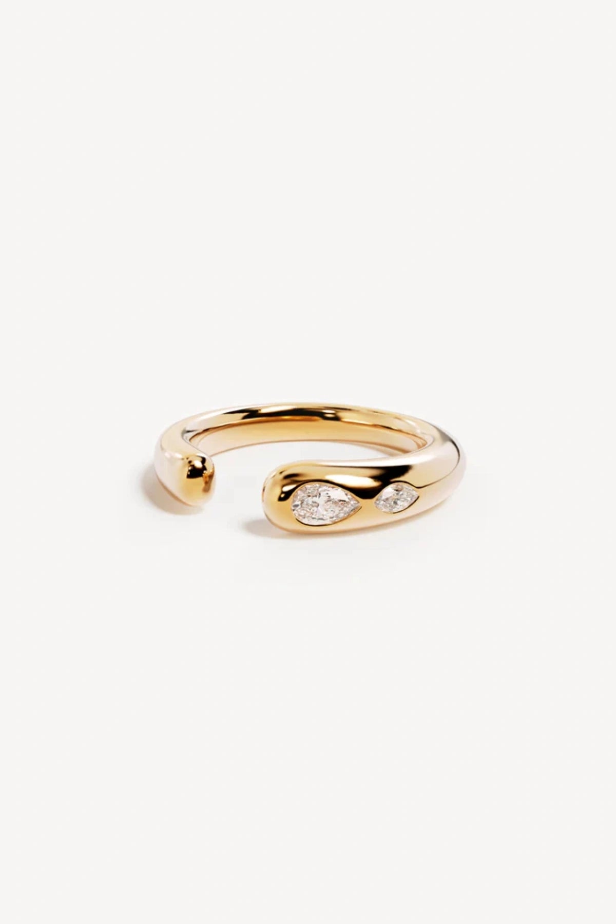 Dewdrop Ring by By Charlotte, gold vermeil open band with marquise and pear-cut cubic zirconias, a trendy piece perfect for layering or meaningful gifting.
