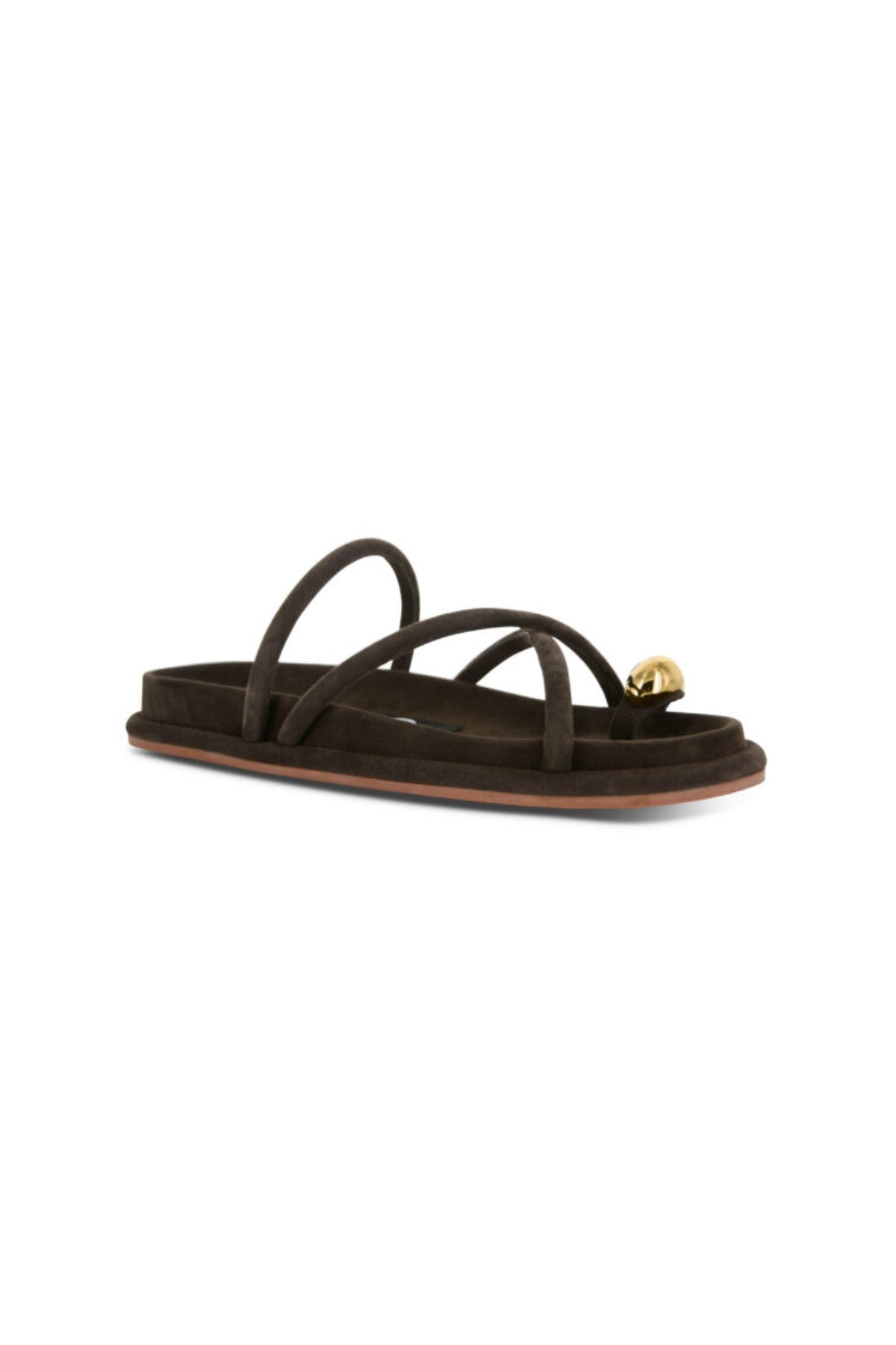 Domenica Sandals by Senso – cocoa suede sandals with a gold toe ring and crossover straps, perfect for chic warm-weather styling.