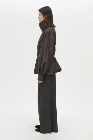 Drea Puffer Jacket in Espresso by Camilla and Marc, a cream funnel-neck puffer with waist belt, raglan sleeves and detachable throat latch.