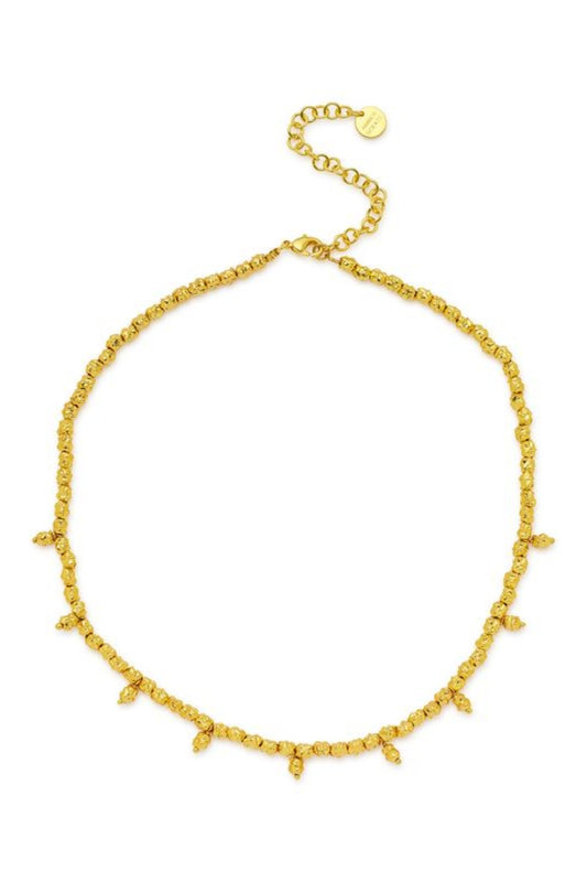 Dubai Necklace by Amber Sceats - gold necklace with textured teardrop pendants, designed for bold elevated styling.