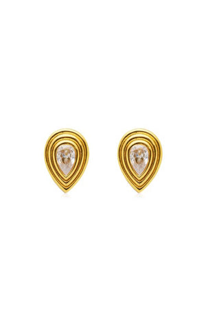Dune Earrings by Amber Sceats - gold earrings with teardrop crystals and polished frame, designed for elegant everyday styling.