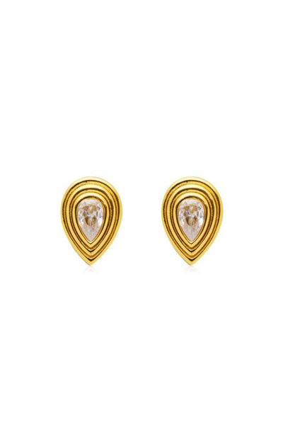 Dune Earrings by Amber Sceats - gold earrings with teardrop crystals and polished frame, designed for elegant everyday styling.