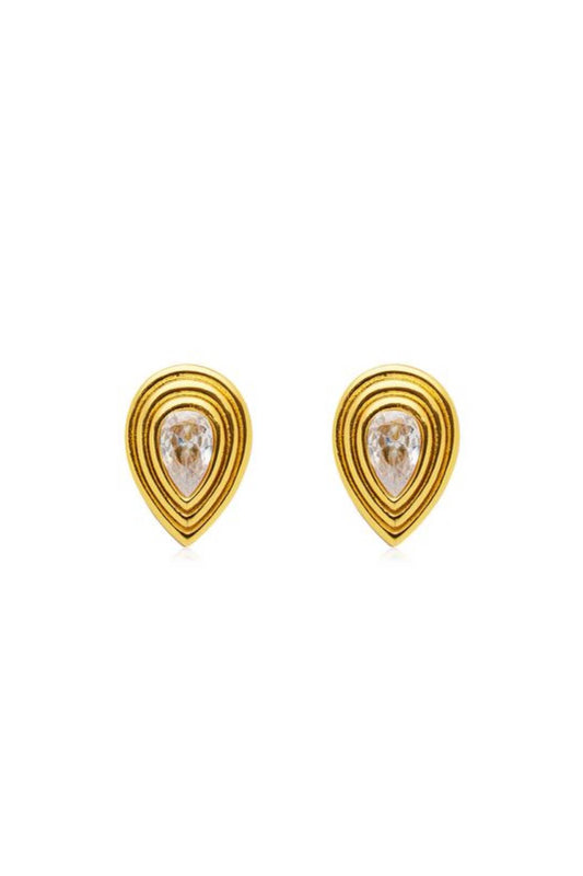 Dune Earrings by Amber Sceats - gold earrings with teardrop crystals and polished frame, designed for elegant everyday styling.