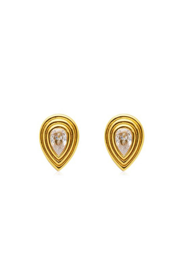 Dune Earrings by Amber Sceats - gold earrings with teardrop crystals and polished frame, designed for elegant everyday styling.