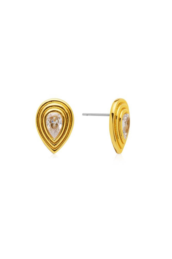 Dune Earrings by Amber Sceats - gold earrings with teardrop crystals and polished frame, designed for elegant everyday styling.