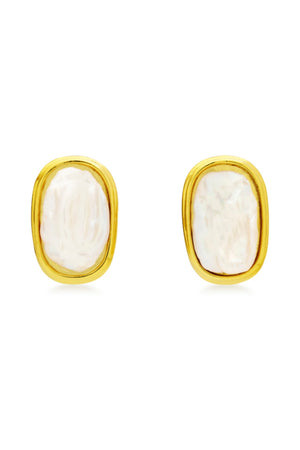 Duomo Earrings by Amber Sceats, sculptural gold-plated hoops with oversized freshwater pearl, a bold trendy piece perfect for timeless elegance.