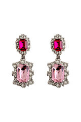 Dynasty Angelina Earrings Fuchsia Baby Pink by House of Emmanuele, crystal drop earrings with bold tones. Perfect for events or statement styling.