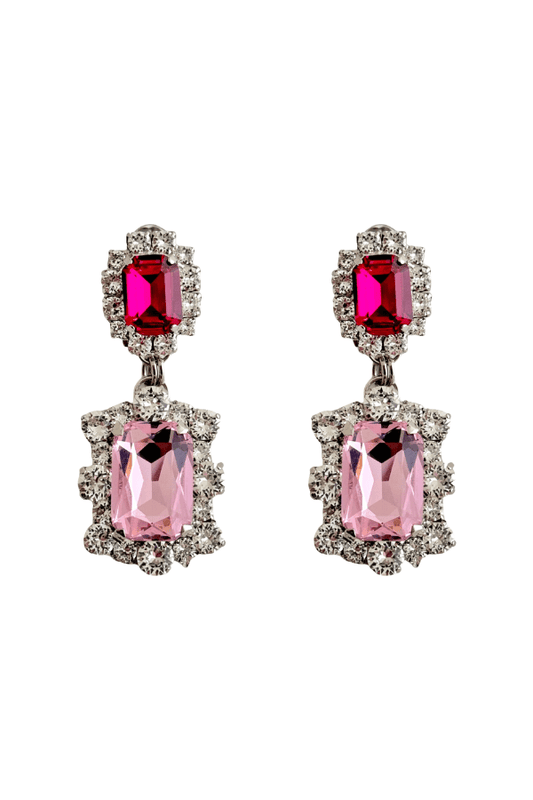 Dynasty Angelina Earrings Fuchsia Baby Pink by House of Emmanuele, crystal drop earrings with bold tones. Perfect for events or statement styling.