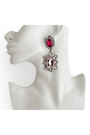 Dynasty Angelina Earrings Fuchsia Baby Pink by House of Emmanuele, crystal drop earrings with bold tones. Perfect for events or statement styling.