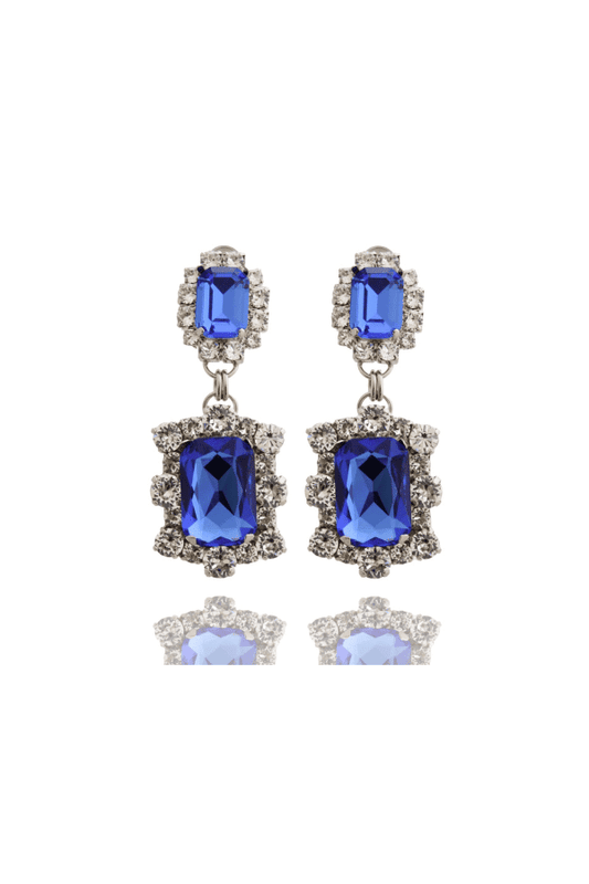 Dynasty Angelina Sapphire Earrings by House of Emmanuele, crystal earrings in sapphire tones. Perfect for events or statement styling.