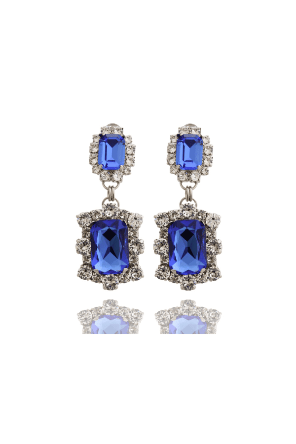 Dynasty Angelina Sapphire Earrings by House of Emmanuele, crystal earrings in sapphire tones. Perfect for events or statement styling.