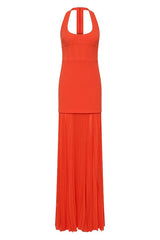 Empress Maxi Dress by Rebecca Vallance – Regal halter neck gown with sunray pleated skirt and cinched waist, perfect for elegant evening events and grand occasions.