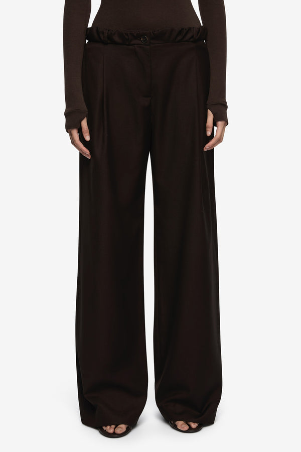 Eddie Pant Dark Chocolate by Bec + Bridge, tailored wide leg trousers, perfect for elevated work or evening wear