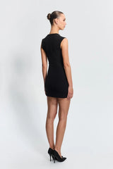 Elara Mini in Black by Effie Kats – sculpted neckline and sleek silhouette in stretch crepe. Perfect for elevated evenings out.