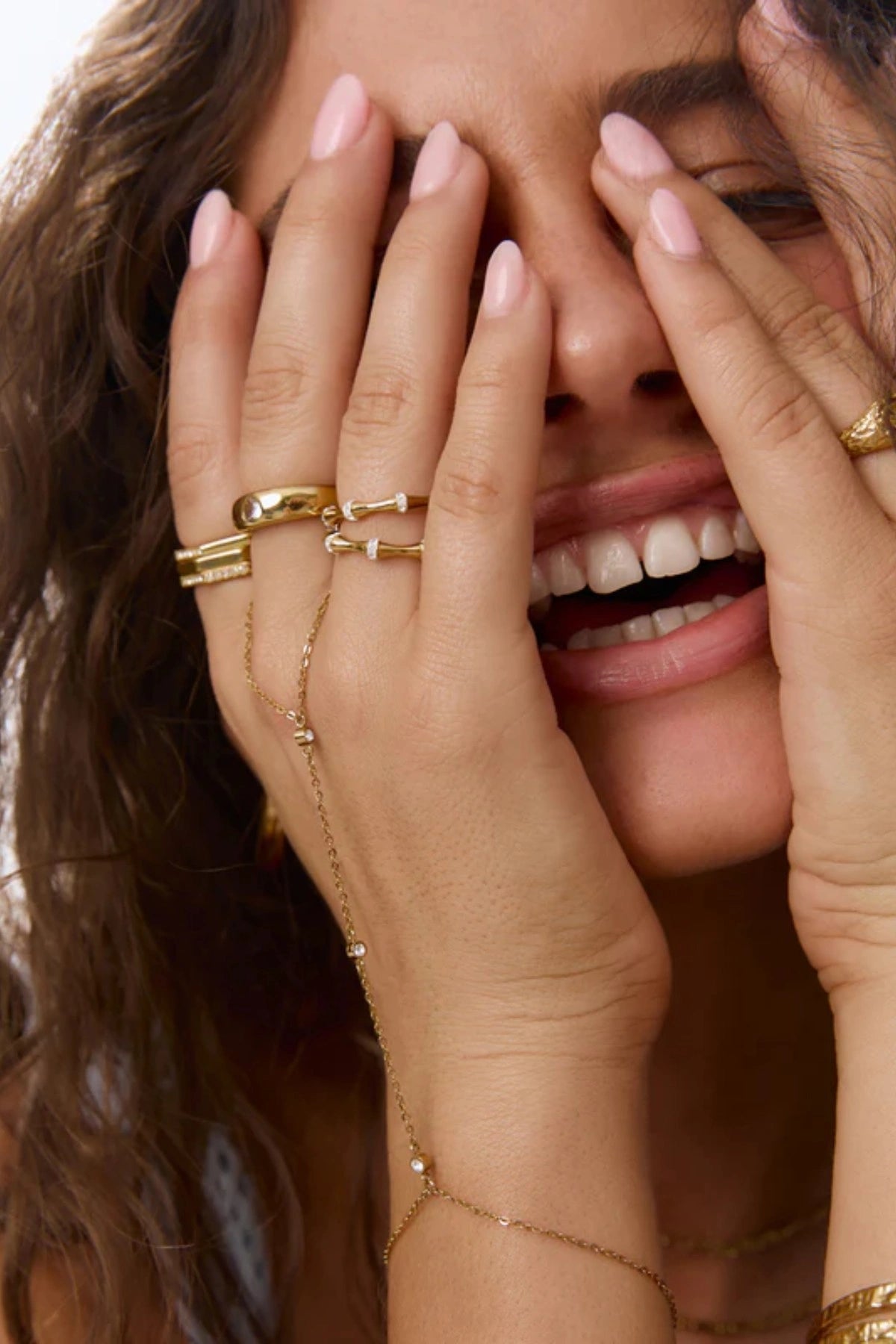 Electra Gold Ring by Arms of Eve, radiant gold band adorned with glistening zircon stones for a modern, stackable touch of everyday glamour