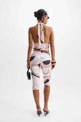 Eleganza Halter Top by Cin Cin, Mars Beige cropped halter with ruching and soft stretch. Perfect paired with Audrey Pants or styled solo.