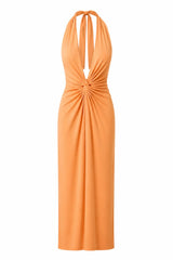 Eleonora Maxi Dress Caqui by Baobab, ruched open back maxi dress perfect for elegant evening occasions